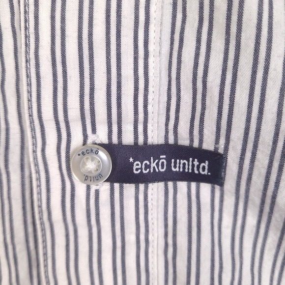 Ecko Unltd Shirt Mens XL White Striped Button Down Classic Material Short Sleeve - Picture 5 of 14